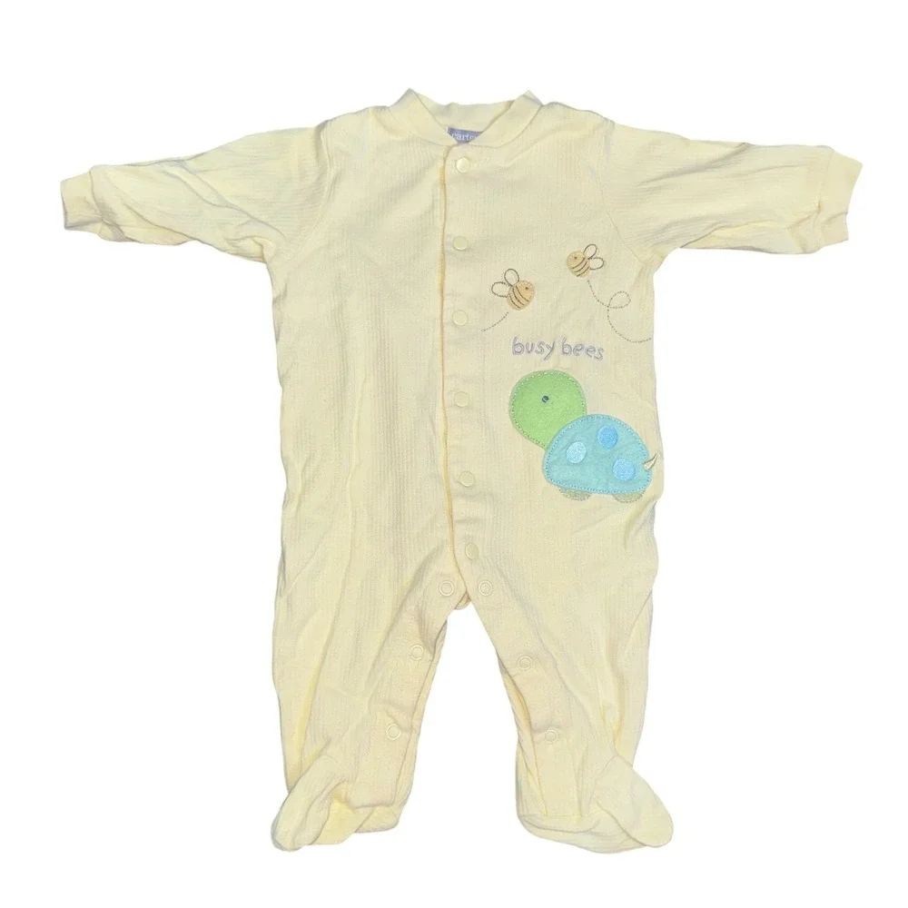 Carters Baby 6M Yellow Ribbed Cotton Busy Bees Turtle Footed Sleeper Snap Front